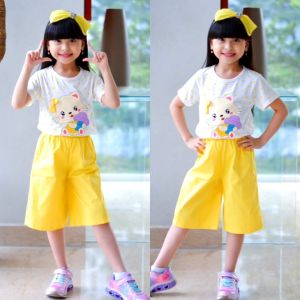 Setelan Anak Perempuan Celana Kulot Atasan Polkadot Usia 4-11 Tahun / Setelan Anak Cewek / Pakaian Anak Perempuan / Baju Setelan Anak Perempuan / Setelan Anak Perempuan Lucu