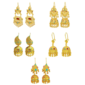 อุปกรณ์เสริมต่างหู Jhumka อินเดียอเนกประสงค์สำหรับผู้หญิงที่ชุบทองรูปทรงเรขาคณิตแบบห้อย