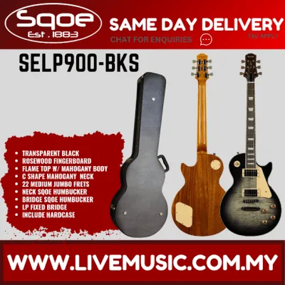 Sqoe SELP900 HH Les Paul Custom Electric Guitar w/Hardcase Rosewood FB - Transparent Black ( SELP-900 / SELP 900 )
