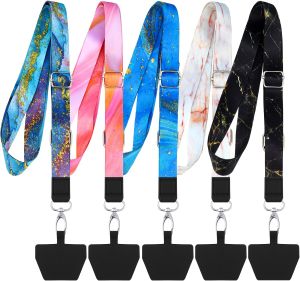 Chinco 5 Pcs Crossbody Cell Phone Lanyards Universal Adjustable Neck Strap and Phone Patches Compatible with Most Smartphones(Marble PatternBright Color)