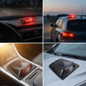 HUNIU Bright LED Beads Solar Powered Car Light Solar Charging Design Soft Flashing Light Auto Decorative Light Exterior Visibility Simple Adhesive Installation LED Warning Light Vehicle Exterior