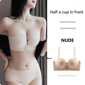 YIFAFA 3PCS Thick-Sponge Front Buckle Bra Lifting Detachable Shoulder Strap Seamless Gathered Push Up Bra Wireless Underwear Strapless Womens Underwear Breathable Non-Slip Cup