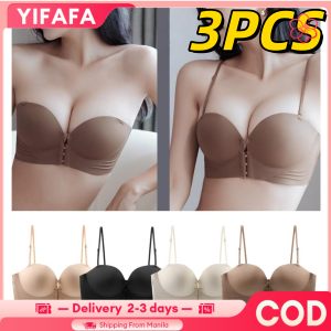 YIFAFA 3PCS Thick-Sponge Front Buckle Bra Lifting Detachable Shoulder Strap Seamless Gathered Push Up Bra Wireless Underwear Strapless Womens Underwear Breathable Non-Slip Cup