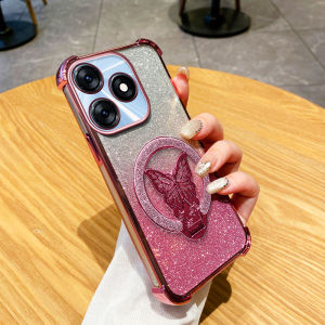 Phone Case for Tecno Spark 10 Pro 10C Tecno KI5q KI5k KI7 ITEL A70 A665L Light Luxury Rhinestone Womens Sparkling Butterfly Bracket Casing