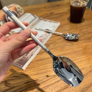 Long Handle Spoon 长柄勺子 Sudu Pemegang Panjang Pencuci Mulut Stainless Steel Watermelon Dessert Fruits Soup Spoon Cutlery