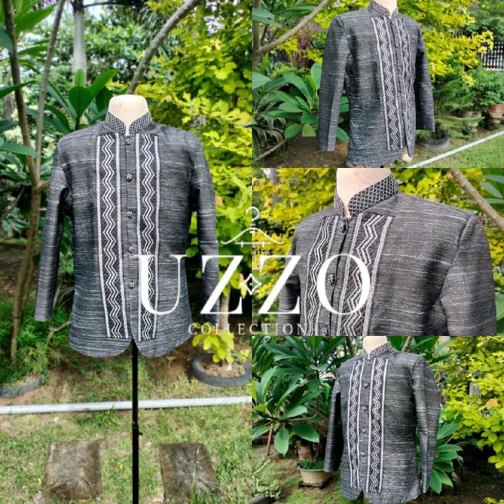 UZZO Coat Barong for Men Modern Color Black Computerized Embroidery ...