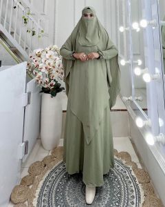 AJE ZAS - Gamis Set Hijab Syari Jumbo Polos Ped Soft Antem Kode-ISMAYA Free Cadar Bandana Bahan Crinkle Airflow Muslim Wanita Umroh Haji Jubah