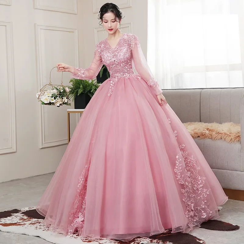 Backless Pale Pink Ball Gown Ruffle Tulle Bottom Prom Gown | Formal Long  Dress