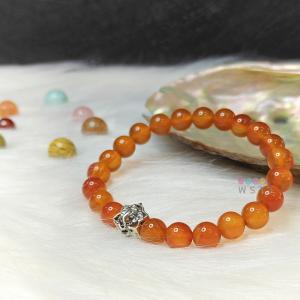 -พราว- สร้อยข้อมือหิน Carnelian (คาร์เนเลี่ยน) หินขนาด 8 มม. + ชาร์มพระพิฆเนศเ งิ น แ ท้