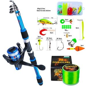Joran Pancing Aksesori Kombo Lengkap Joran Pancing Teleskopik Travel 1.8M Kaki dengan Gulungan Putar