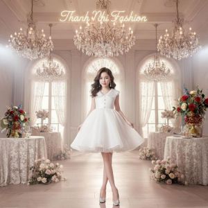 Váy Bé Gái Trắng Đáng Yêu Xoè Rộng Có Cổ Áo Sang Trọng - Đầm Công Chúa Thanh Nhi Fashion TN22624004