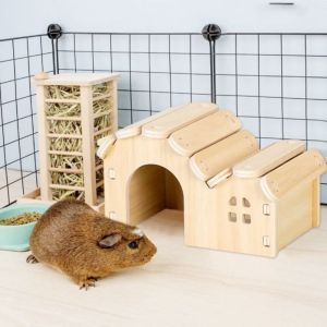 CARING PETS Removable Hamster Solid Wood Small House Hamster Seesaw Small Pet Villa Hamster Swing Small Pets Hideout DIY Hamster Nest Ladder For Golden Silk Bear