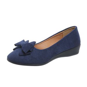 Free Shipping Plus-Size WomenS Shoes New Spring Collection Flat-Soled Slip-On Loafers With A Suede Finish Featuring A Bow And A Round Toe And A Slight Wedge Heel