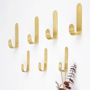 YANGS Gold Wall Hook J Shaped Brass Towel Hanger Punch-free Coat Hook for Kitchen Bathroom
