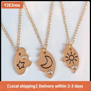 【Local shipping】 3Pieces New Round Sun Star Moon Pendant Necklace Fashion Best Friend Forever Friendship BFF Men And Women Charm Chokers 2023
