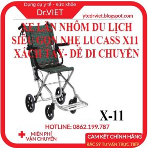 Xe lăn nhôm du lịch Lucass X-11-Dùng cho trẻ em người nhẹ cân dưới 75kg thuận tiện cho việc di chuyển gập lại gọn gàng