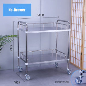 2 Layers Medical Trolley Cart Rolling Cart 304 Stainless Steel Medical Utility Cart with 360° Rotate Wheels Mobile Clinic Cart Laboratory Equipment Rolling Cart For Lab Clinic Salon Nursing Beauty Health Care Equipment