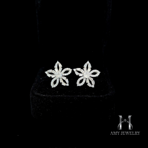 BAM09 Bông tai nữ bạc 925 xi bạc - xi bạch kim đính đá CZ