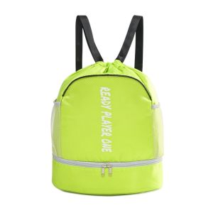 LANGJ ป้องกันน้ำ กระเป๋าเป้สำหรับว่ายน้ำ กระเป๋ารองเท้า แยกแห้งและเปียก กระเป๋าสปอร์ตแบบมีเชือกผูก แบบพกพา น้ำหนักเบา กระเป๋าฟิตเนส ชายหาด