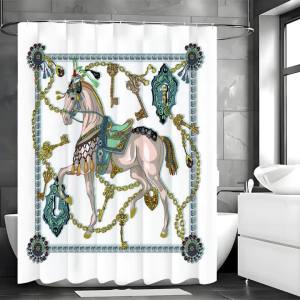 Rèm tắm hình ngựa nghệ thuật sáng tạo hiện đại rèm tắm trang trí phòng tắm Rèm Tắm-Chống nước có móc