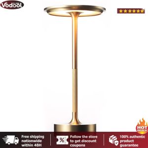 [VTO] Rechargeable Metal Table Lamp Dimmable Portable LED Desk Lamp with 3 Color Modes for Bedroom Living Room Bar Restaurant