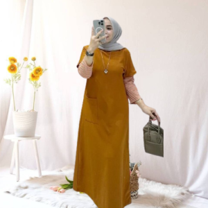 Gamis Kaos Wanita Terbaru 2024 Alisya Bahan Combed Dress Wanita Korean Style Motif Garis Tangan Viral