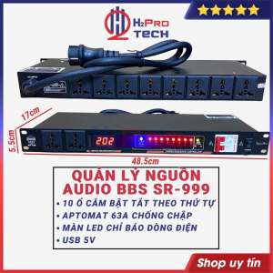 Bộ Quản Lý Nguồn Âm Thanh Bbs Sr-999 10 Ổ Cắm Tắt-Bật Theo Thứ Tự Có Aptomat Chống Chập Bảo Vệ Dàn Karaoke-H2Pro Tech
