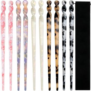 10 Pieces Acetate Hair Sticks Leopard Print Hair Pins Tortoise Shell Hairpin Vintage Hair Chopsticks Retro Hairpins Disk Hair Accessories for Women Girls (Classic)