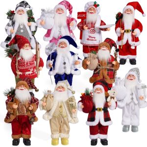 12 inches Christmas ornament Standing Pose Santa Claus Dolls high quality Santa Claus image doll holiday decoration Strong Christmas flavor Blue Toy dolls ornamentality Red