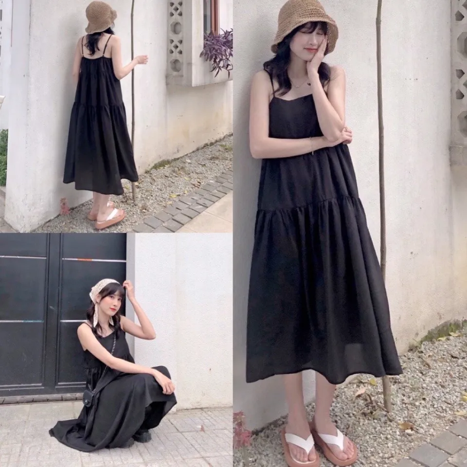 Mã FADEP2903 giảm đến 30k đơn từ 99k] Váy 2 Dây Cổ Yếm Màu Đen Có Mút Ngực,  Đầm Nữ Đi Biển Xinh Xắn | Shopee Việt Nam