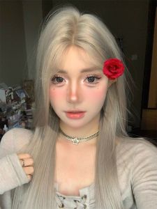 วิกผมกึ่งทอมือ เกรดพรีเมี่ยม ไหมเกาหลี ไม่มีหน้าม้า 55cm รอยแสกผมและไรผม แถมเน็ตฟรี+แผ่นกาว 3แผ่น