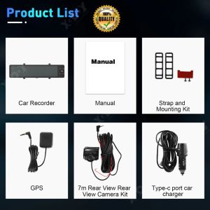 ESSGOO 【XGODY】 12" Touch Screen Mirror Dash Cam 3 Channel 4K+1080P+1080P Support Split Screen Night Vision GPS Tracking Loop Recording G-sensor HD CAR DVR Driving Recorder