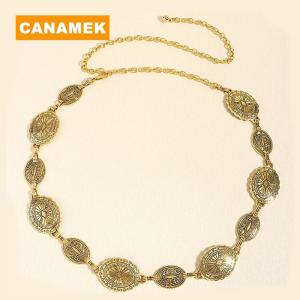 【CANAMEK】 Retro Style Womens Metal Waist Chain Adjustable Decorative Circle Carved Chain Belt High Style Accessories