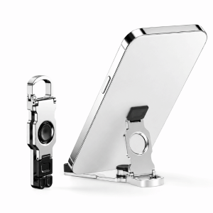 EINC033421 3-In-1 Multi-Functional Fidget Spinner Phone Stand Anti-Slip Zinc Alloy Foldable Phone Stand V-Shape Keychain Stand Phone
