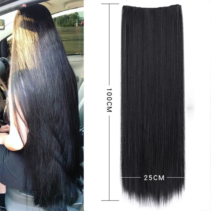 40inch Super Long Straight Hairpiece Invisible Natural Synthetic 5 Clip ...