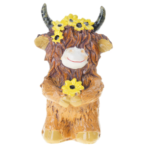 Flower Themed Resins High Land Cow Figurine Home Decoration Spring Cattle Miniature Ornament for Office Desk Display