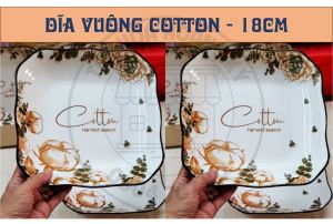 DĨA VUÔNG GỐM SỨ HOA VĂN COTTON 18CM ( CỠ 8)
