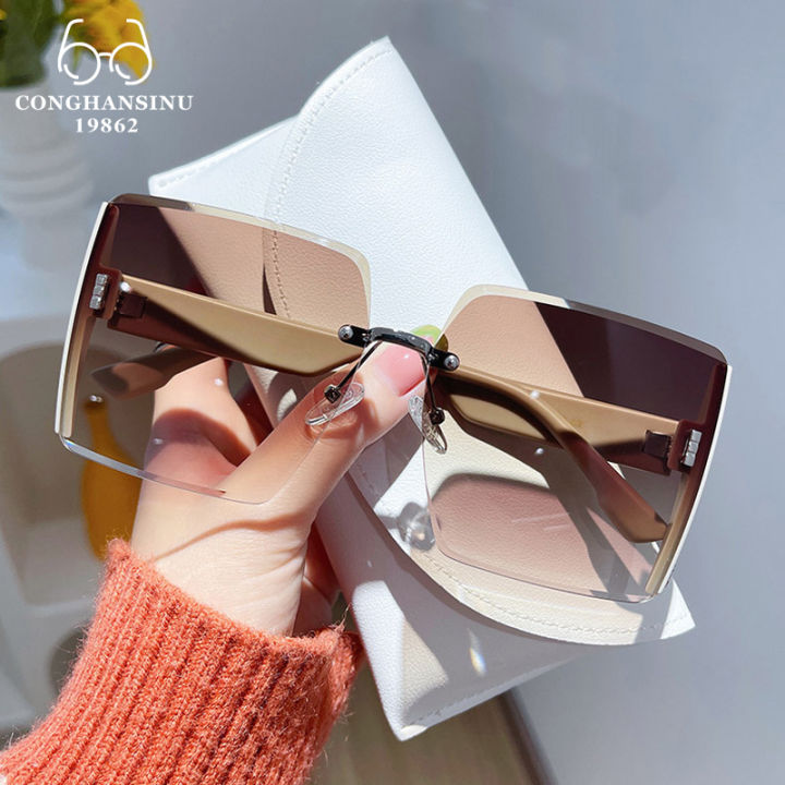 2022 Rimless Sunglasses Fashion Oversized Frame Glasses For