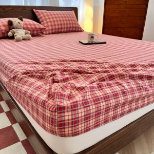 Dansunreve Single Bedsheet Gingham Checkered Fitted Sheet Christmas/Chinese New Year Red Bed Sheet Queen/King Plaid Mattress Cover 新年格子床笠 圣诞格子床笠