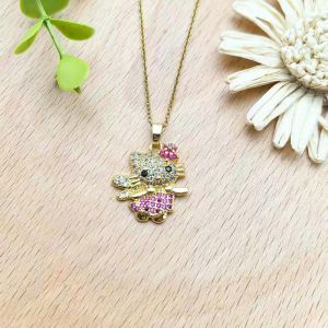 Copper inlaid zircon cat and bear pendant necklace for women light luxury cute versatile collarbone chain accessory fashionable for commuting