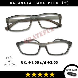 Kacamata Rabun Dekat (PLUS) +1.00 s/d +3.00 Frame Kotak Warna Abu Matte Frame Ringan Bentuk Kotak UNTUK PRIA WANITA - FREE CASE
