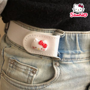 Sanrio Hello Kitty เข็มขัดผู้หญิง Y2K ยืดหยุ่นขี้เกียจ Kawali โลหะหัวเข็มขัดเข็มขัดสาวกางเกงยีนส์เข็มขัดตกแต่งเสื้อผ้า
