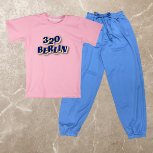 JOY Setelan Kaos Lengan Pendek Bahan Polister Dan Celana Jogger Karet Ukuran Remaja 320 Berlin Motif