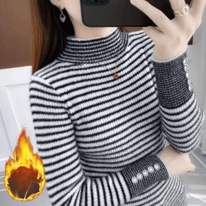 เสื้อสเวตเตอร์ถัก หนาขึ้น ปกปิดคอ เสื้อกันหนาว แฟชั่น ผอมบาง ฤดูใบไม้ร่วง ผู้ใหญ่ ปรับเปลี่ยนรูปร่าง