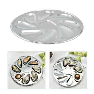 Versatile Shellfish Tray 8 Slot Plate Shellfish Seafood Tray Stainless Steel Material Suitable for Seafood Delight