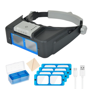 Upgrades Magnification Headsets with 4 Bright LEDs USB Charging for Watchmakers Dentists & Hobbyists Close Up Tasks