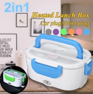 12V 110V 220V-240V Electric Heated Lunch Box Portable 2 in 1 Car& Home Bento Boxes Stainless Steel Food Container