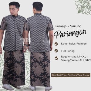 Setelan Koko + Sarung Batik Lengan PendekFashion Muslim Pria Dewasa Terbaru Bahan Katun Premium PRGN