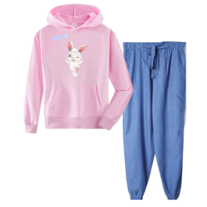 Joy Sana Baju Setelan Wanita Remeja Happy Bunny / Sweater Hoodie Happy Bunny dan Celana Panjang Kain Warna Biru