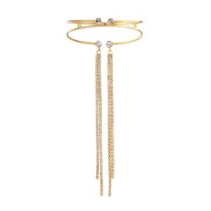 HEALMEYOU Tassel Upper Arm Cuff Double Layer Rhinestone Fringe Armlet Fashion Jewelry Luxury Crystal Armband Women